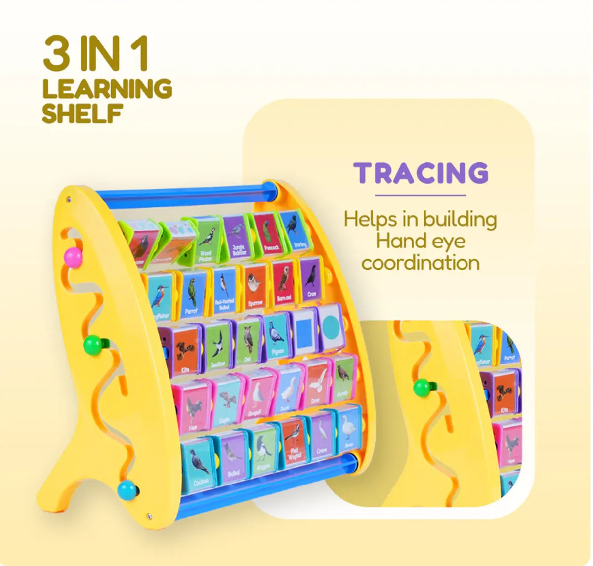 3-in-1 Learning Shelf For Kids - Animal and Bird Names English (3+ Years)