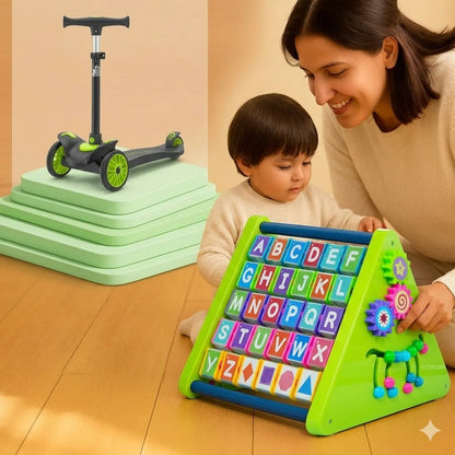Black, Green And Multicolor Ride-On Toy And Activity Set For Kids Pack of 2