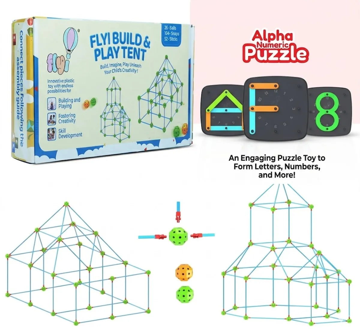 Multicolor Play Tent And Alphabet Puzzle For Kids Pack of 2
