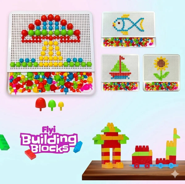 Multicolor Peg Board And Building Blocks Toy For Kids Pack of 2